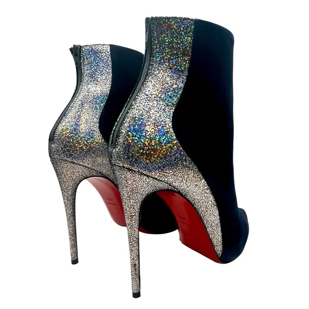 CHRISTIAN LOUBOUTIN Delicotte 100 Ankle Boots Navy Suede/Silver 38.5EU 8.5US